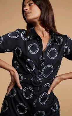 Jonah Mini Shirt Dress In Black & White Circle