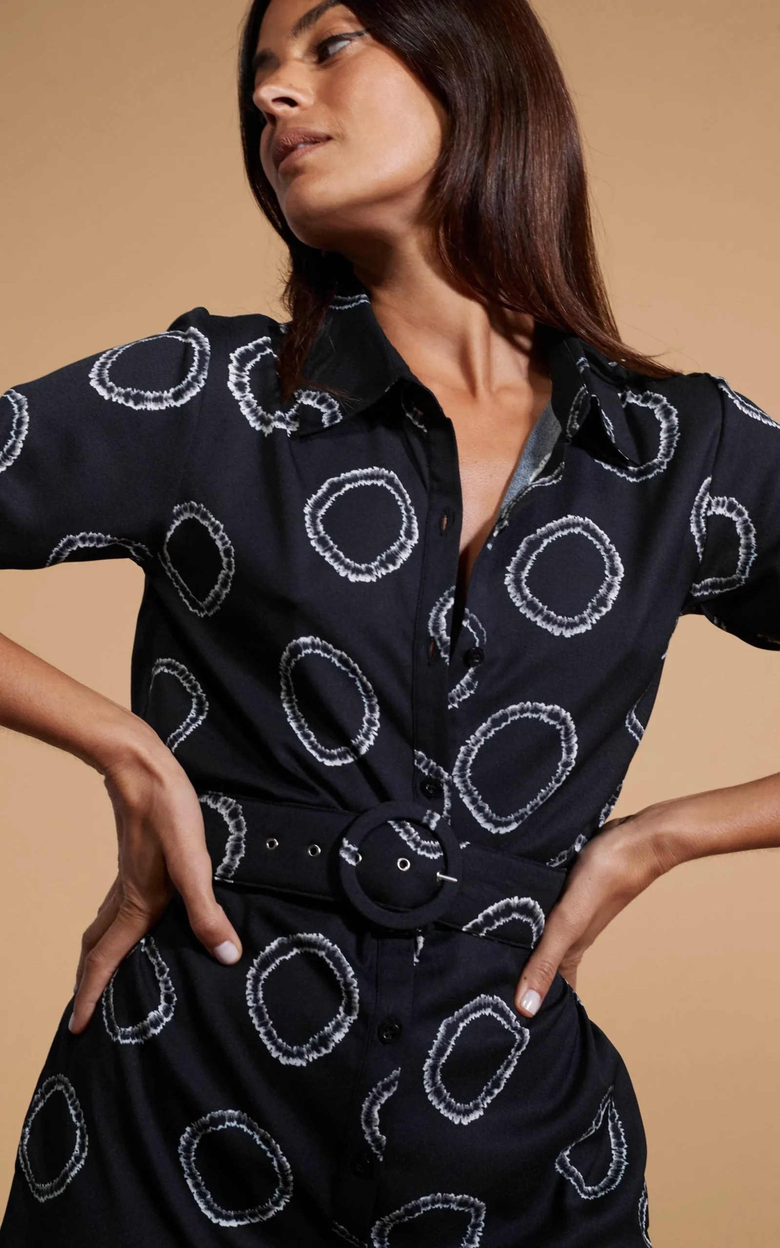 Jonah Mini Shirt Dress In Black & White Circle