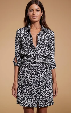 Jonah Mini Shirt Dress In Mono Leopard