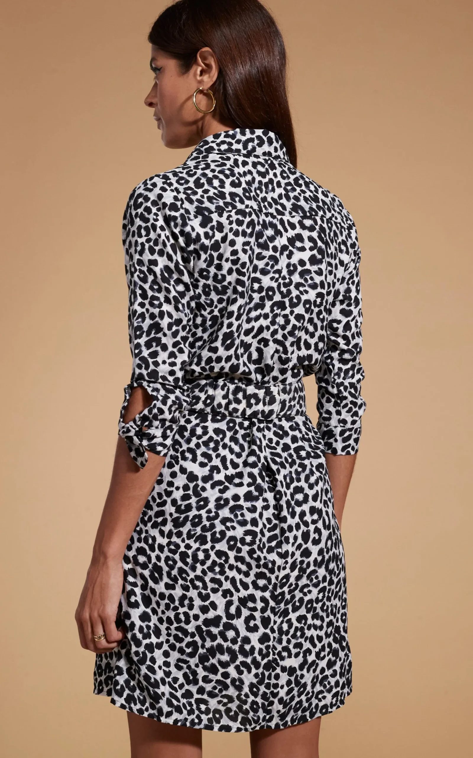 Jonah Mini Shirt Dress In Mono Leopard