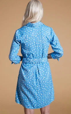 Jonah Mini Shirt Dress In Abstract White On Blue
