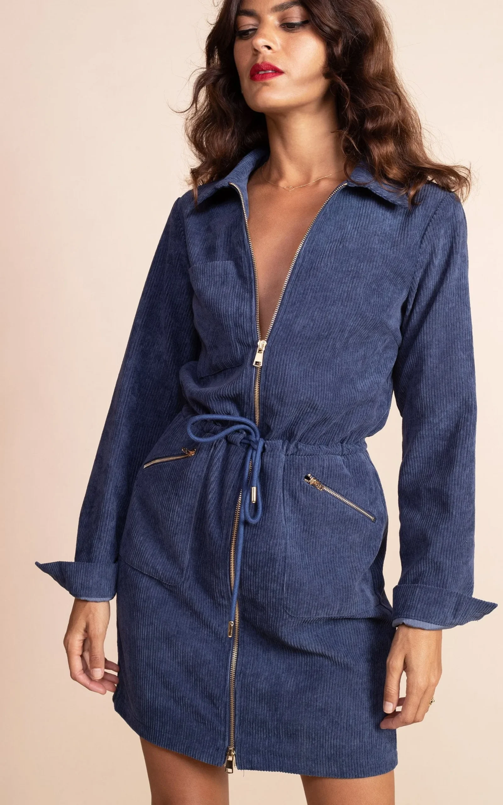 Kali Corduroy Dress In Army Blue