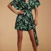 Kansas Mini Wrap Dress In Tropic Green On Black