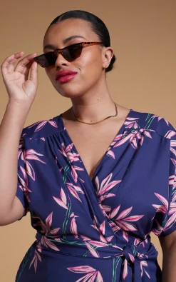 Kansas Mini Wrap Dress In Bamboo Navy Base-Extended Sizing
