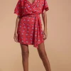 Kansas Mini Wrap Dress In Red Daisy