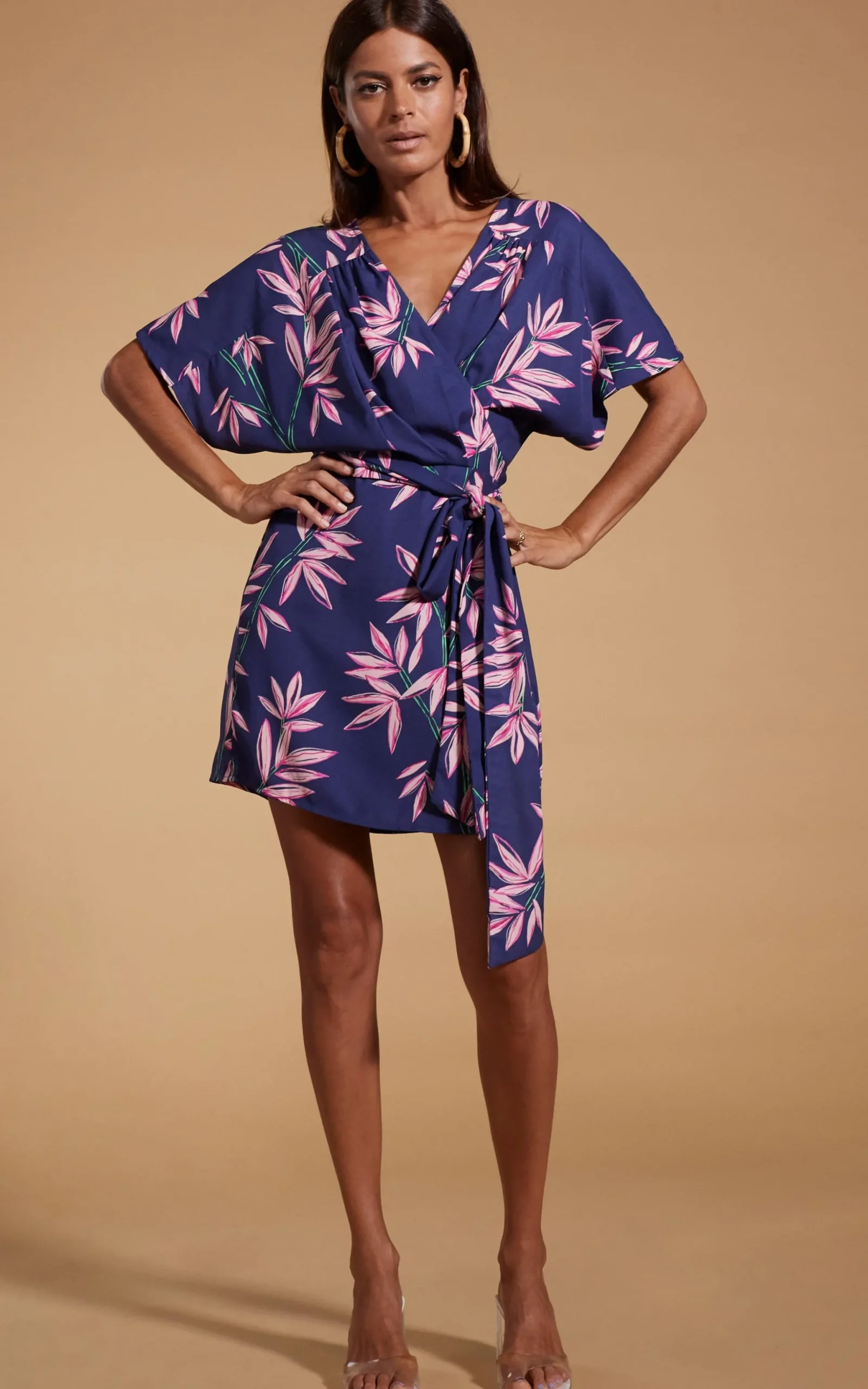 Kansas Mini Wrap Dress In Bamboo Navy Base-Extended Sizing