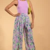 Kendari Split Leg Trousers In Tropic Mint On Pink