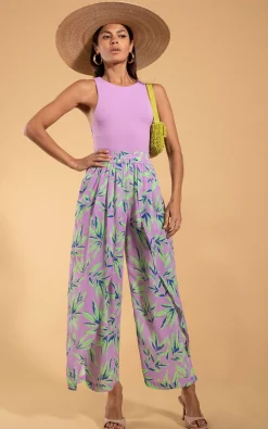 Kendari Split Leg Trousers In Tropic Mint On Pink