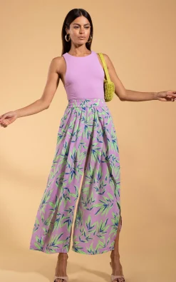 Kendari Split Leg Trousers In Tropic Mint On Pink