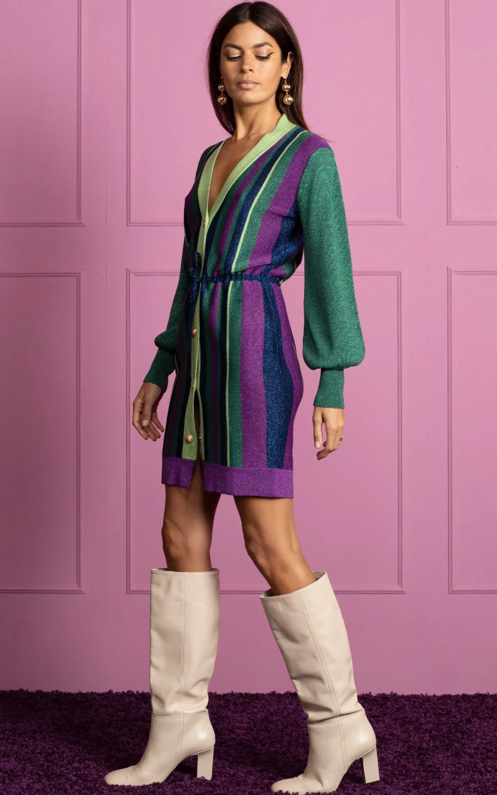 Lara Metallic Knit Mini Dress In Stripe