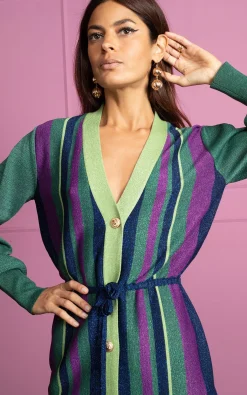 Lara Metallic Knit Mini Dress In Stripe