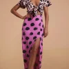 Lily Dress In Blush Leopard & Black On Pink Dot