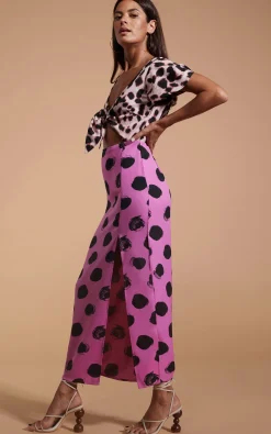 Lily Dress In Blush Leopard & Black On Pink Dot