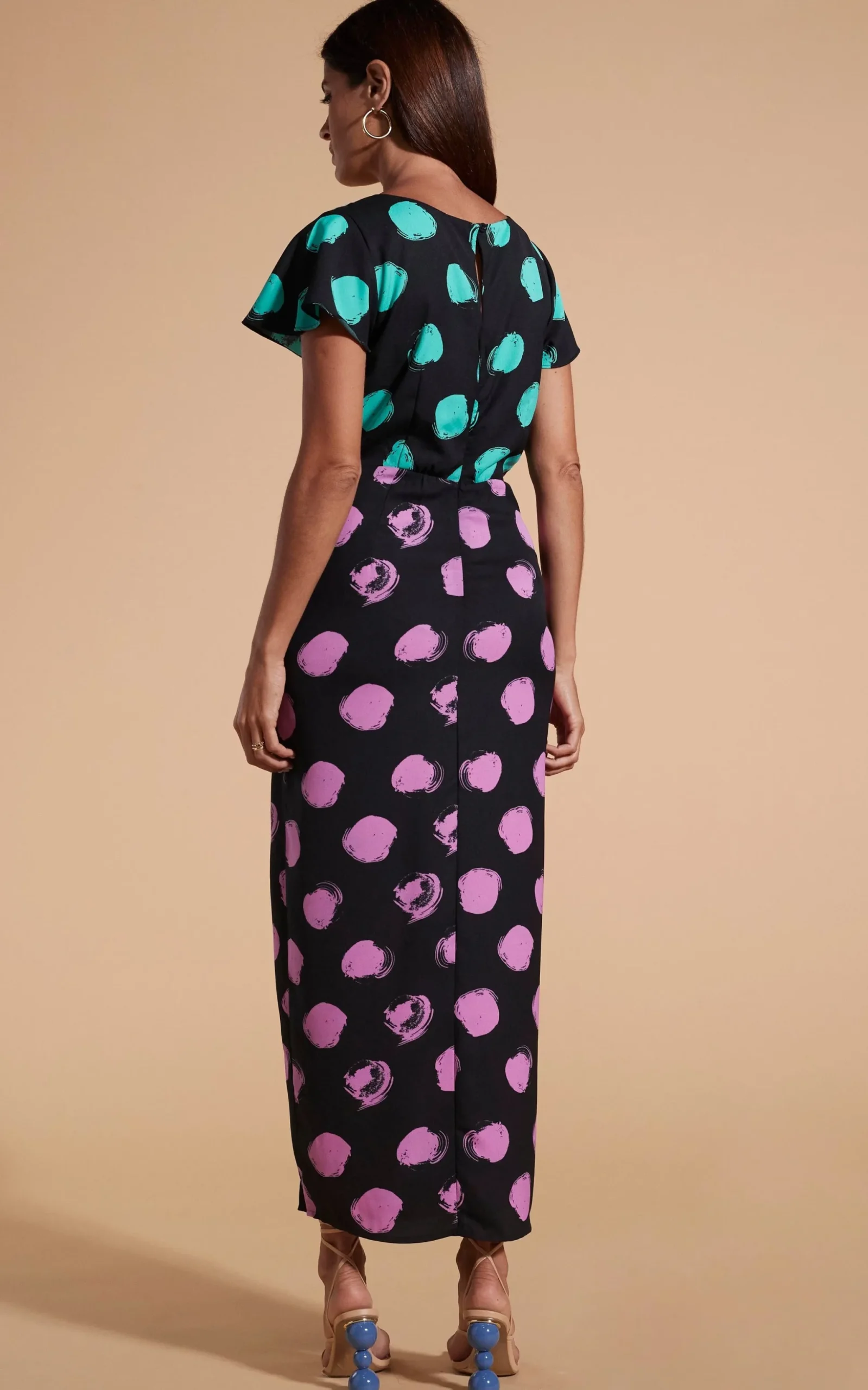 Lily Dress In Green On Black Dot & Pink On Black Dot