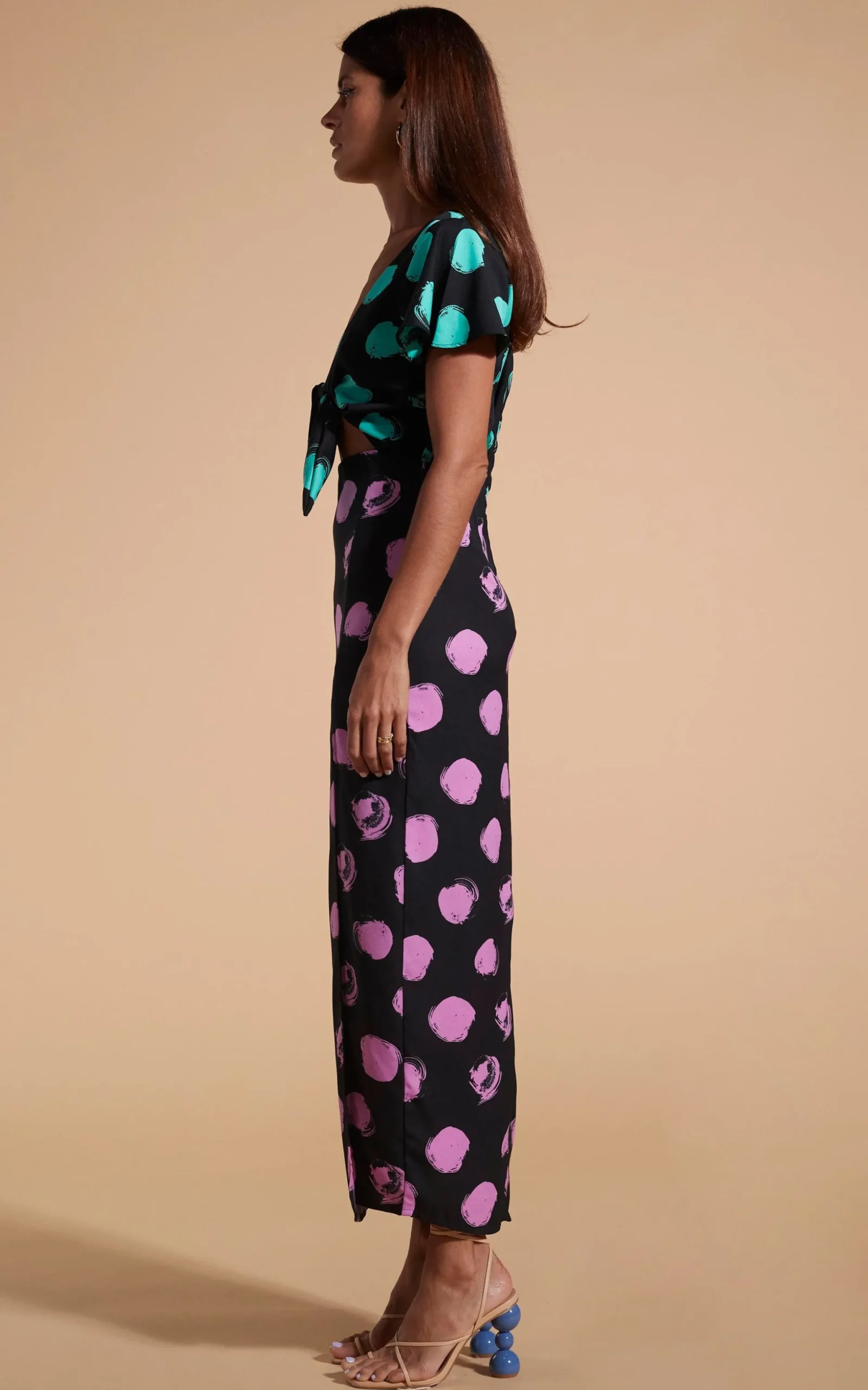 Lily Dress In Green On Black Dot & Pink On Black Dot