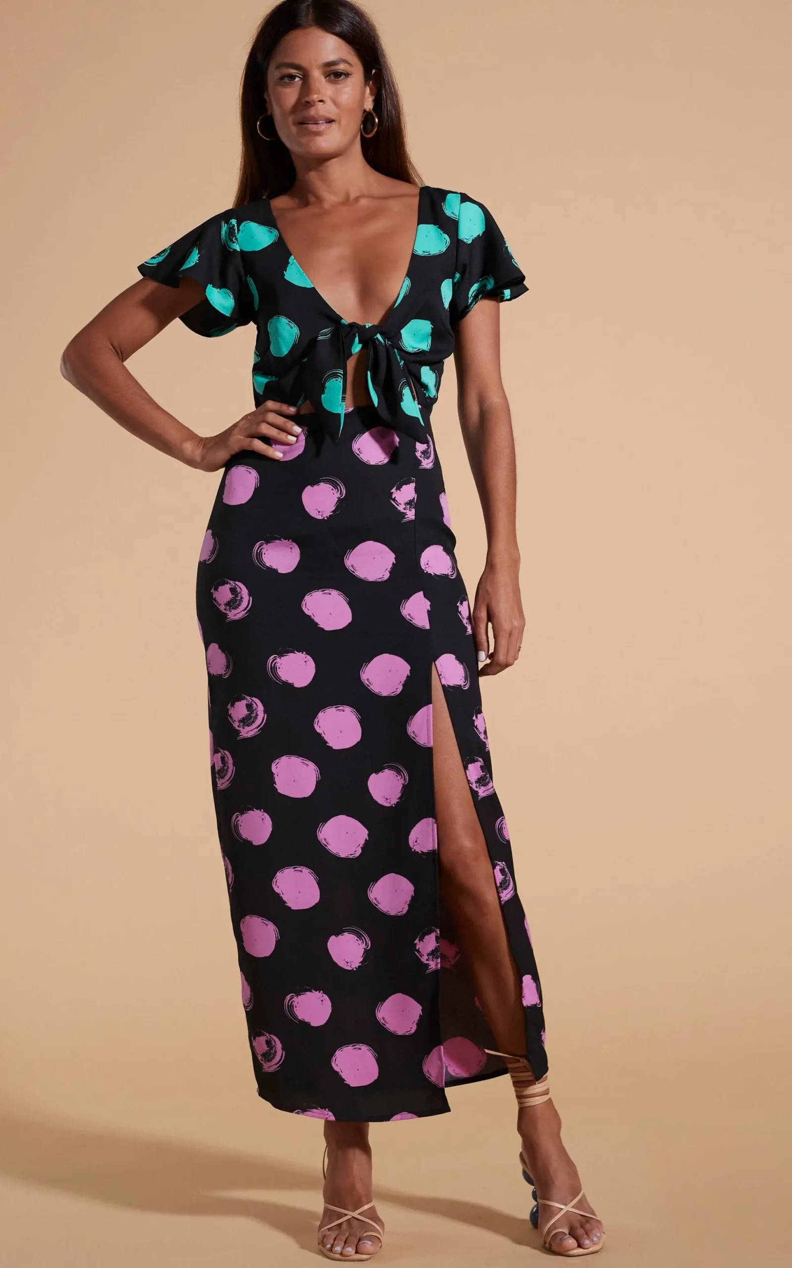 Lily Dress In Green On Black Dot & Pink On Black Dot
