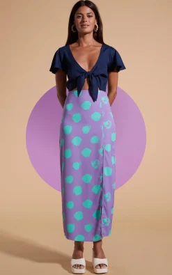 Lily Dress In Navy & Green On Purple Dot