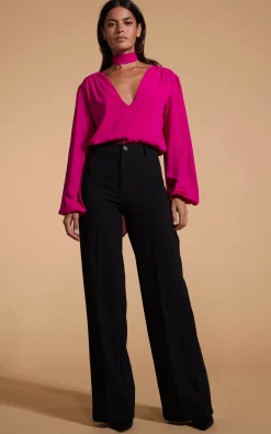 Lyma Tie Neck Top In Solid Magenta