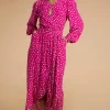 Mabel Midaxi Mock Wrap Dress In Odd Dot Pink On Magenta