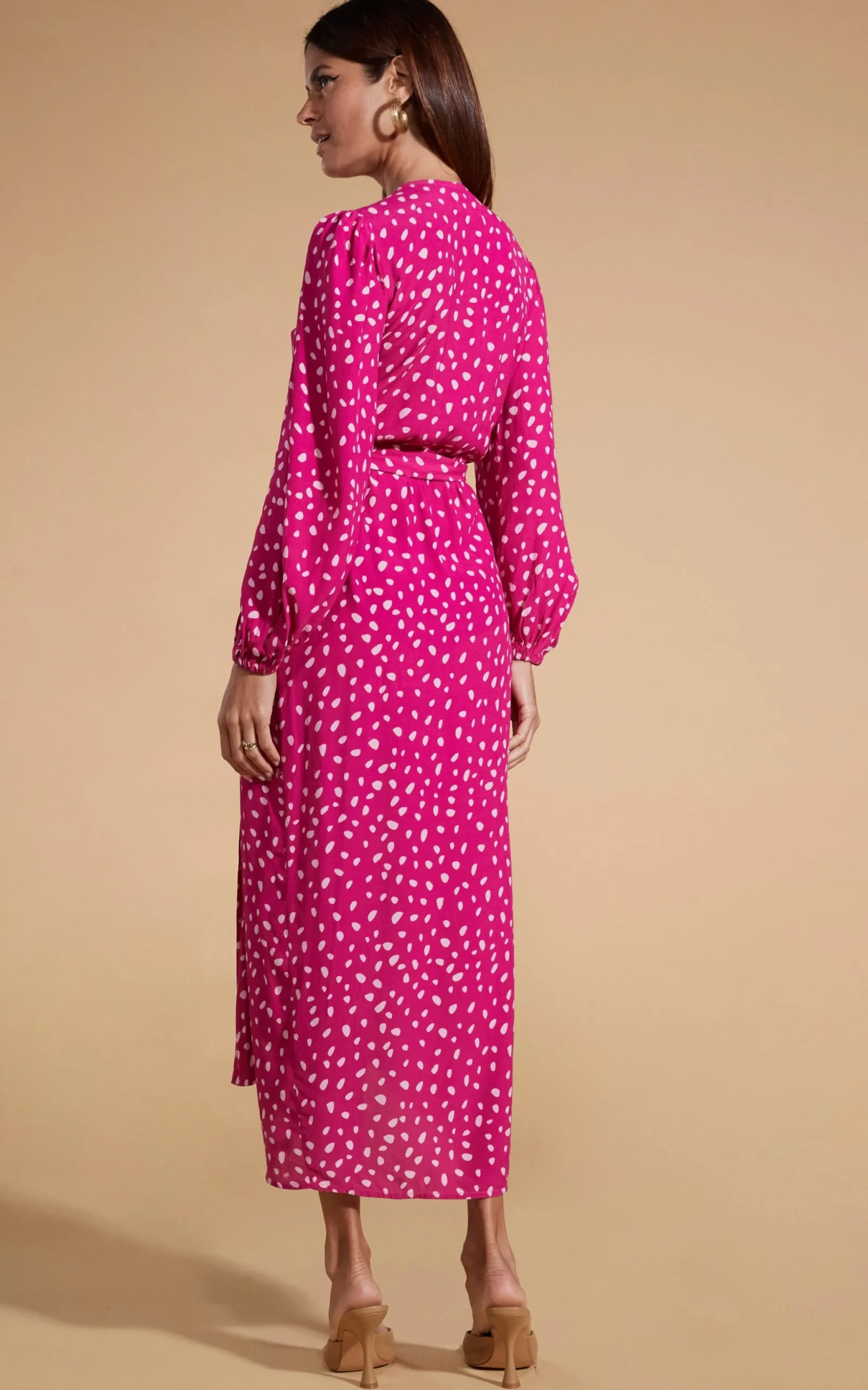 Mabel Midaxi Mock Wrap Dress In Odd Dot Pink On Magenta