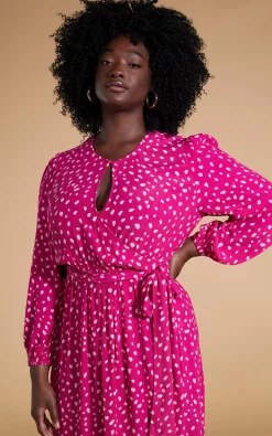 Mabel Midaxi Mock Wrap Dress In Odd Dot Pink On Magenta