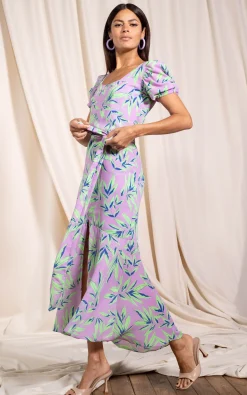 Manuela Frill Hem Dress In Tropic Mint On Pink