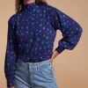 Margo Pintuck Blouse In Abstract Purple On Navy