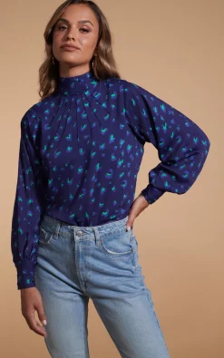 Margo Pintuck Blouse In Abstract Purple On Navy