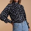 Margo Pintuck Blouse In Abstract White On Black Leopard