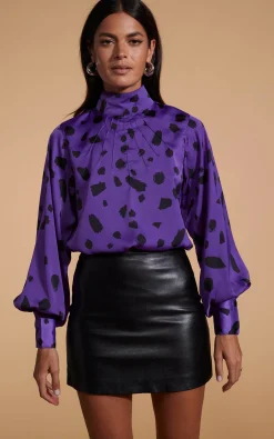 Margo Pintuck Blouse In Abstract Dot Black On Purple