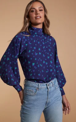 Margo Pintuck Blouse In Abstract Purple On Navy
