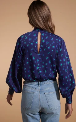 Margo Pintuck Blouse In Abstract Purple On Navy
