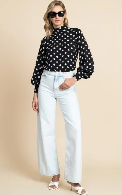 Margo Pintuck Blouse In Polka Dot