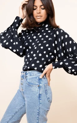 Margo Pintuck Blouse In Polka Dot