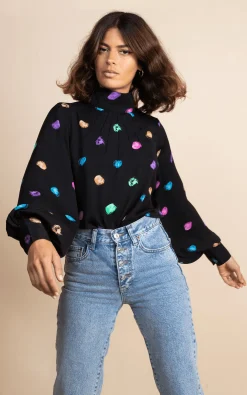Margo Pintuck Blouse In Vintage Dots