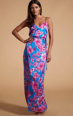 Mariah Wrap Dress In Pink & Blue Floral