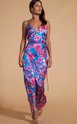 Mariah Wrap Dress In Pink & Blue Floral