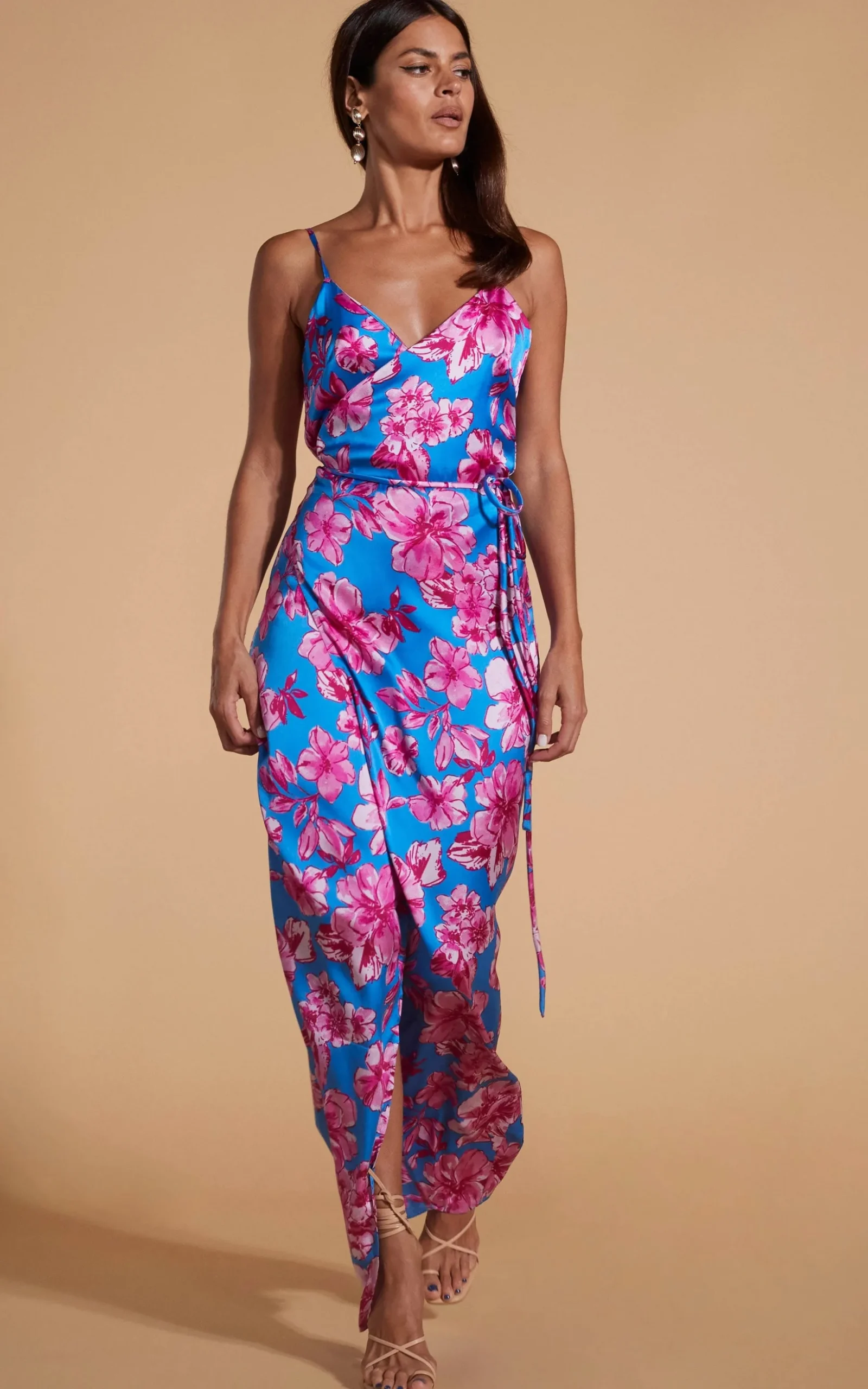 Mariah Wrap Dress In Pink & Blue Floral