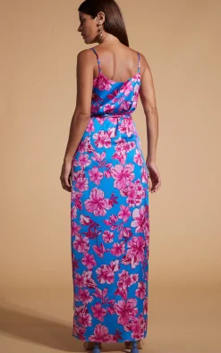 Mariah Wrap Dress In Pink & Blue Floral