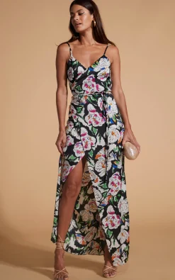 Mariah Wrap Dress In White & Black Floral