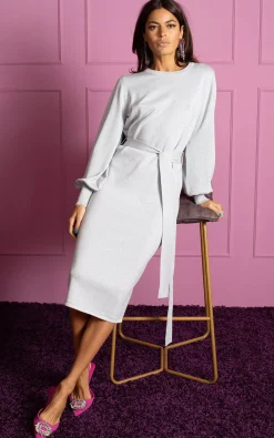 Memphis Metallic Knit Midi Dress In Silver