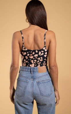 Midori V-Neck Bodysuit In Beige Inky Leopard