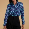 Nevada Satin Shirt In Ice Blue On Navy Cloud