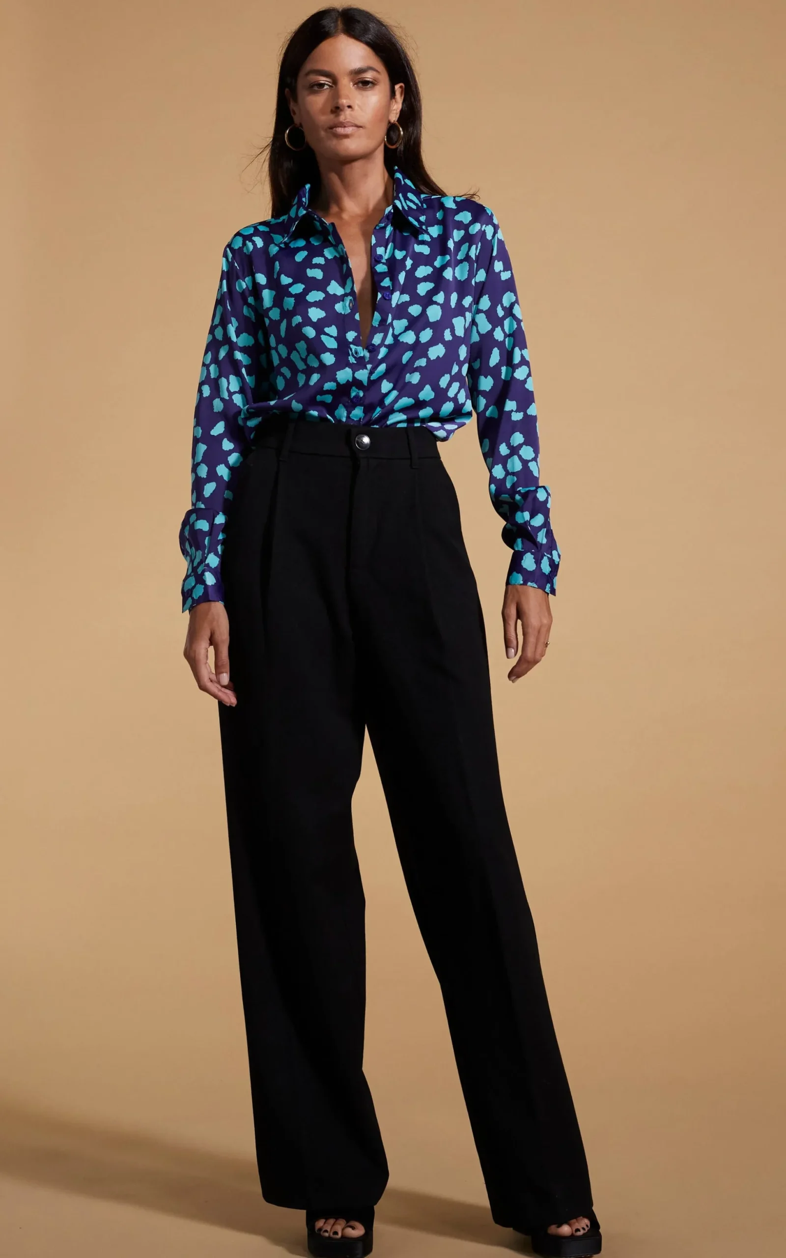 Nevada Satin Shirt In Ice Blue On Navy Cloud