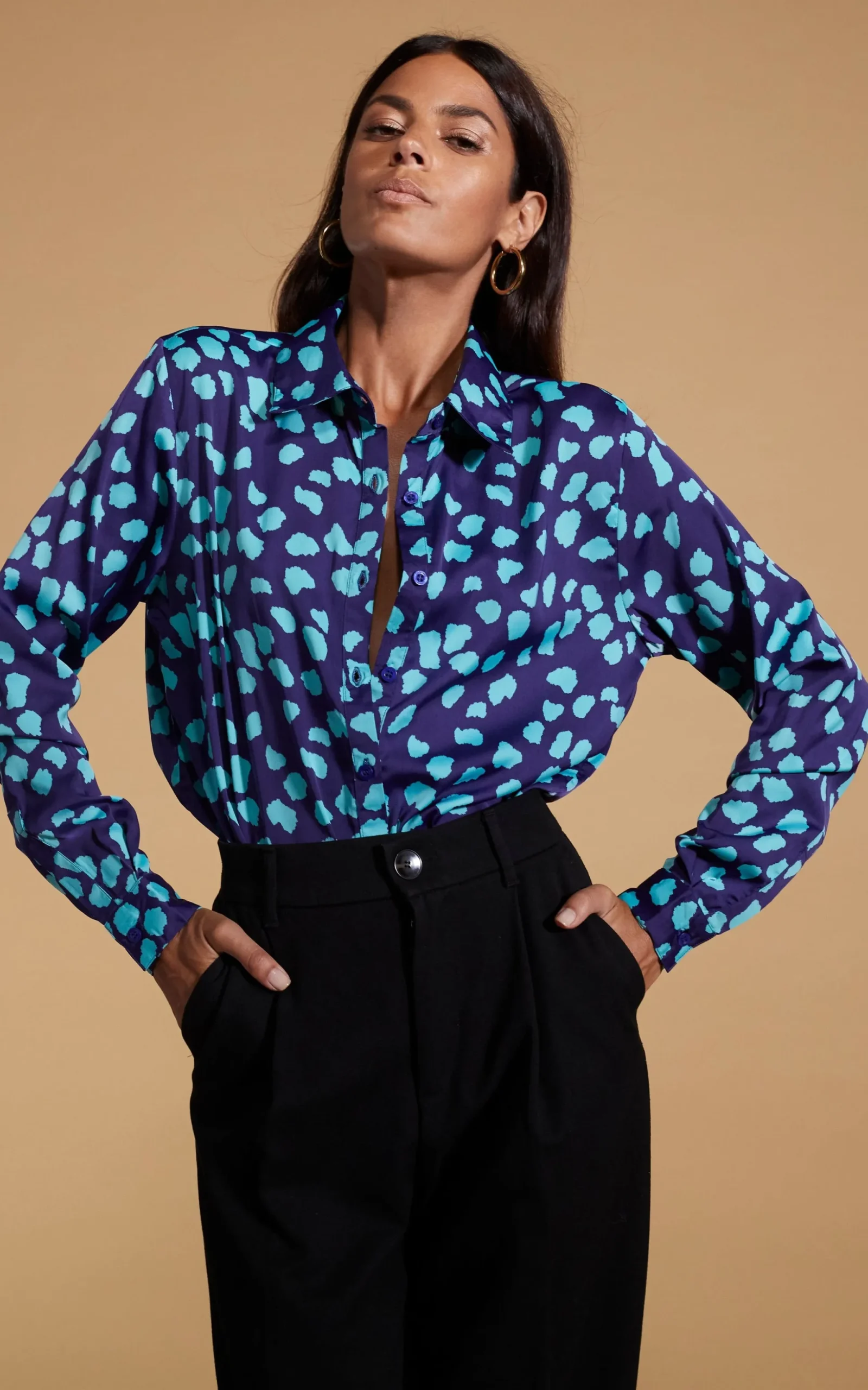 Nevada Satin Shirt In Ice Blue On Navy Cloud