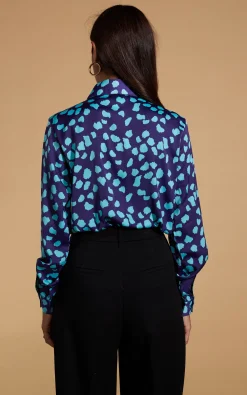 Nevada Satin Shirt In Ice Blue On Navy Cloud