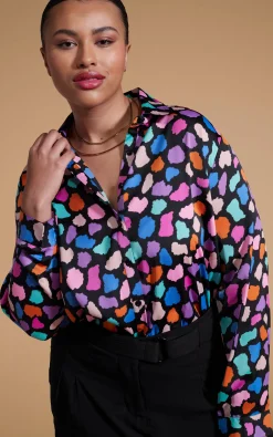 Nevada Satin Shirt In Multi Cloud-Extended Sizing