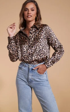 Nevada Satin Shirt In Rich Leopard