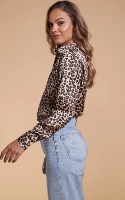 Nevada Satin Shirt In Rich Leopard