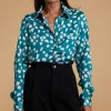 Nevada Satin Shirt In White On Green Cloud